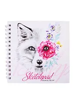 Скетчбук 195*195 80л "Животные в цветах" белый офсет, 100г/м2, тв.обложка, гребень