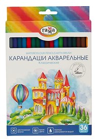 Карандаши цветные акварельные с кистью «Классические», ГАММА, 36 цветов