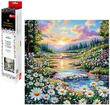 Алмазная мозаика "Ромашки у реки" 30х30 см.