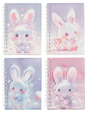 Записная книжка А6 80л лин. "Зайка" дутая ПВХ-обл., спираль, дизайн.блок, ассорти