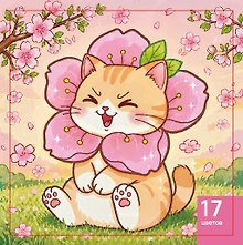 Картина по номерам на холсте с подрамником "Котик и сакура", 20х20см, Art idea, 14+