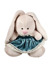 Мягкая игрушка Зайка Ми в бархатном платье и клубничкой на ушке (15 см) (SidX-146)