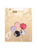 Декоративные полубусины на металле в ткани, 2 см, 5 шт в пакете с подвесом круглые горошек