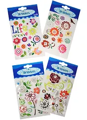 3D-стикер цветы, на карточке с подвесом, 6 видов (11-21984-B1)