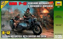 Сборная модель ЗВЕЗДА, Мотоцикл, БМВ, Р-12, с коляской и экипажем, 1:35