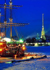 Открытка с видами (СПб) Зима.Парусник.Петропавловская крепость [SPB-045]