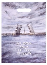 Пакет упаковочный с вырубной ручкой «Все дороги ведут в Петербург», 30х40 см, Буквоед