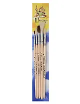 Кисти 05шт пони круглая №1, №4, коза круглая №3, №6, щетина плоская №4 "Школяр", европодвес, АРТКОМ