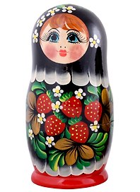 Матрешка 5 в 1 большая (Ягодки, Эскиз 11, Клубничка на черном)