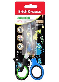 Ножницы 130мм "Junior Decor Funny Monsters", с принтом на лезвиях, блистер, ErichKrause 