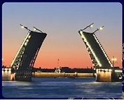 Магнит заливной объемный 5,5*4,5см Дворцовый мост.Закат