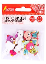 Пуговицы декоративные Мишки (30х20 мм) (16 шт) (661417) (3+) (дерево) (упаковка) (Остров сокровищ)