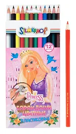 Карандаши цветные 12цв "PRINCESS" пластиковые, шестигр., к/к, подвес, Silwerhof