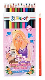Карандаши цветные 12цв "PRINCESS" пластиковые, шестигр., к/к, подвес, Silwerhof