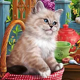 Набор для творчества, Рыжий Кот, Алмазная мозаика Котик в корзине, 20х20см c подр., с полн. заполн. (класс.),28цв. AC20063