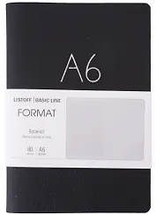 Записная книжка А6+ 80л лин. "Format" черн.иск.кожа, интегр.переплет, тиснение фольгой, скругл.углы, инд.уп.