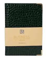 Ежедневник дат. 2026г. А5 176л "Business Premium. Lizard" зеленый, 7Б, иск.кожа, обл.поролон, тв.переплет, мет.уголки, тонир.блок, зол.торец, справ.мат-лы, 2 ляссе, инд.уп