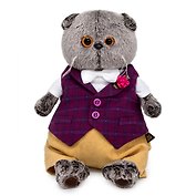 Мягкая игрушка Басик в бордовом жилете с розочкой (19 см)