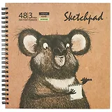 Скетчбук 195*195 48л "Коала и енот" бел. черная, зеленая, крафт. бумага 120 г/м2, 80 г/м2, карт.обл., гребень