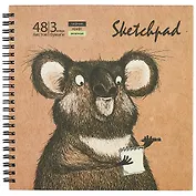 Скетчбук 195*195 48л "Коала и енот" бел. черная, зеленая, крафт. бумага 120 г/м2, 80 г/м2, карт.обл., гребень