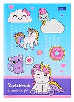 Скетчбук А6 80л "Единорожки" 100г/м2, тв. переплет