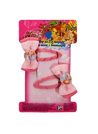 Набор 2 заколки для волос Winx с бантиком (21504) (ярко-розовые) (упаковка)