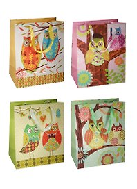 Пакет подарочный бумажный А4 26*32*12.5 "Cовы. Owls расписные", дет., мат. ламинат, Kairui