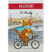 Обложка для паспорта Москва Котик на велосипеде (ПВХ бокс) (ОП2019-216) - 0