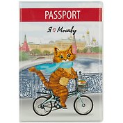 Обложка для паспорта Москва Котик на велосипеде (ПВХ бокс) (ОП2019-216)