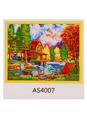 Набор для творчества, Рыжий Кот, Алмазная мозаика Домик в горах (блест) 40х50см, с подр., с полн. заполн. 32 цв. AS4007