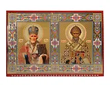 Календарь квартальный 2026г 320*760 «Иконы свт. Николая Чудотворца и свт. Спиридона Тримифунтского» настенный, трёхблочный, спираль, тиснение фольгой