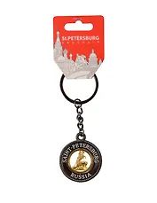 Сувенир АКМ, Брелок-канат, "Памятник Петру I " ,металл, вставка, фигурная,  цвет черный жемчуг