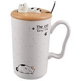 Кружка с крышкой и ложкой Коты с короной (керамика) (400 мл) (12-07057-CY8062)