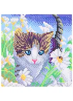 Алмазная мозаика Котенок в ромашках (AS20016) (20х20см) (c подр.) (с полн. заполн.) (блест.) (29цв.) (Рыжий Кот) (6+) (коробка)