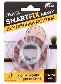 Лента клейкая упаковочная прозрачная сверхсильная, для внутреннего монтажа, 15 мм х 1,5 м «W-con SmartFix HEAVY», А.Д.М.