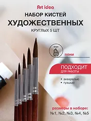 Набор художественных кистей Art idea, круглые, пони, 5 штук