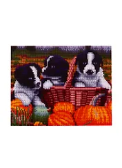 Алмазная мозаика ТМ Рыжий Кот 22х32см с подрамником с полным заполнением (класс.) (22 цв.) ЩЕНЯТА И ТЫКВЫ (Арт. AC22100)