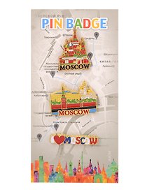 Набор значков эмаль Набережная,Храм Василия Блаженного,I love Moscow (3шт) (Москва) (56-3-19-3)