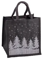 Сумка джутовая S Серебряные ели серая, 30см.*30см.*18см.