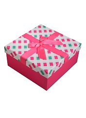Коробка подарочная 20*20*10см, декор. бант, квадраты, розовый, картон, Хансибэг