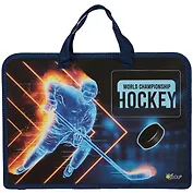 Папка для тетрадей А4 "Хоккей в огне" 34*24,5*7см пластик, молния, текст.ручки, расширение