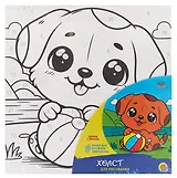 Набор для детского творчества. Холст для рисования по номерам с красками "Щенок с мячом"