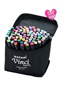 Маркеры для скетчинга Mazari "VINCI BLACK", тканевый чехол, 80 цветов