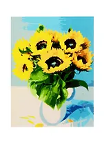 Набор д/творчества Рыжий кот Палитра. Холст с красками 30х40см по номерам Подсолнухи в белой вазе Х-1780