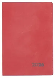 Еженедельник дат. 2026г. А5+ 80л "Нубук" коралловый, кожзам, мягк. переплет, тисн. фольгой, офсет, справ.мат-лы, закругл.углы, 2 ляссе, инд.уп