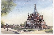 Открытка. Ижевск акварель. "Свято-Михайловский собор"