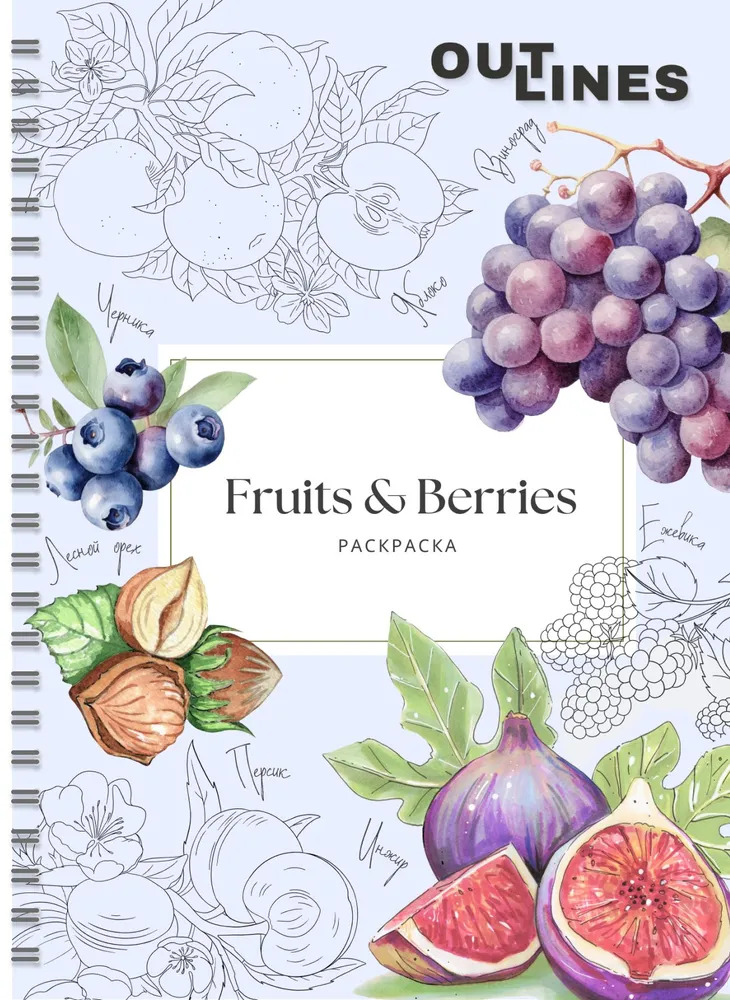 Обложка книги «OUTLINES. Раскраска «FRUITES & BERRIES»»