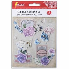 Наклейки бумажные объемные для скрапбукинга и декора Цветы, 6 штук, ОСТРОВ СОКРОВИЩ, 662274