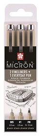 Ручки капиллярные черные 03шт "Pigma Micron Urban" 0.05мм, 0.1мм, PN