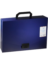 Папка -портфель пластиковый с замком и ручкой А4, синий, OfficeSpace